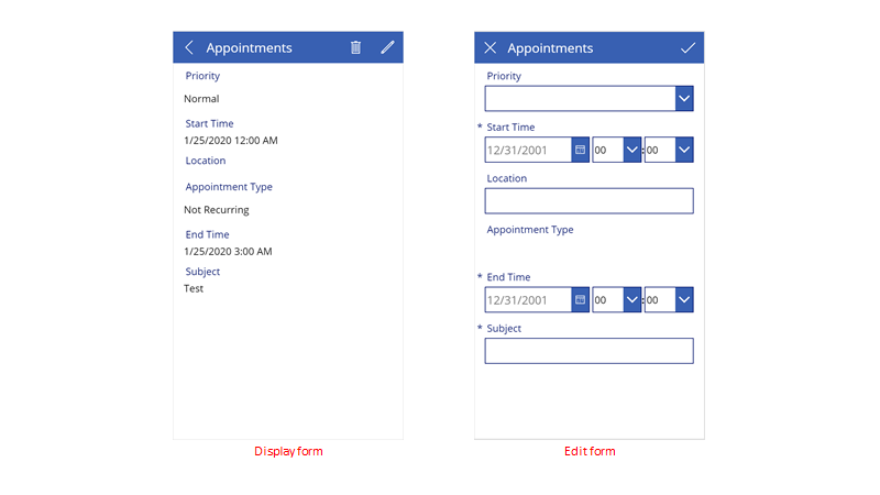 Example of a PowerApps Form